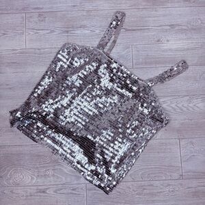 Torrid sleeveless tank top sequin shiney silver cropped shirt Xl